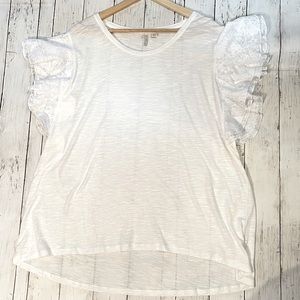 NWOT Cato White Tee XL Ruffle/ Lace sleeves